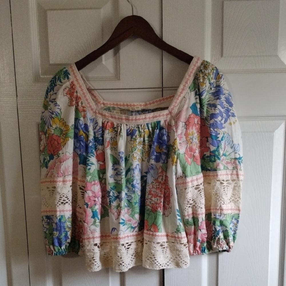 Christian Siriano Square Neck Balloon Sleeve Shirt Top Linen Blend Size Medium